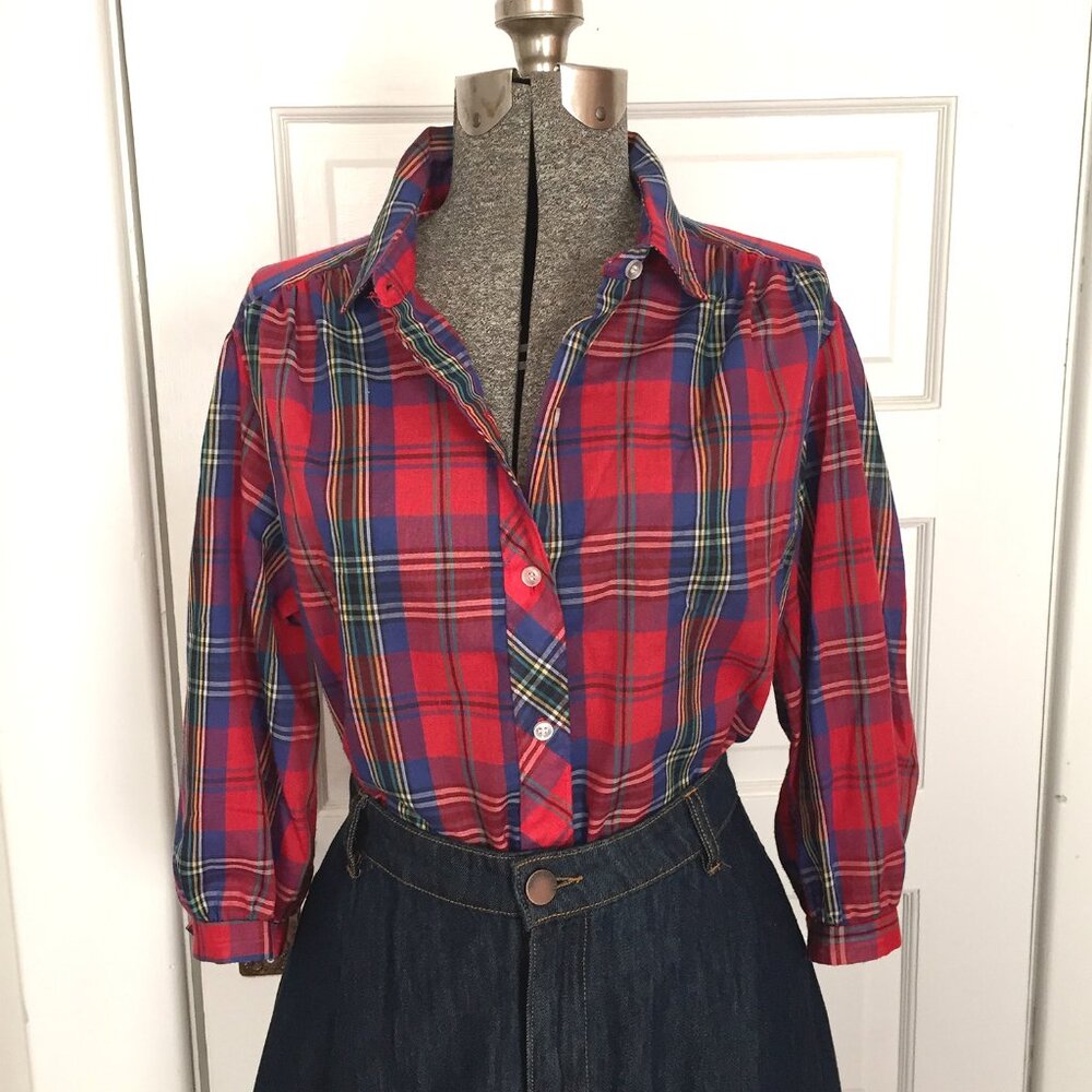 Vintage Plaid Blouse | 80s